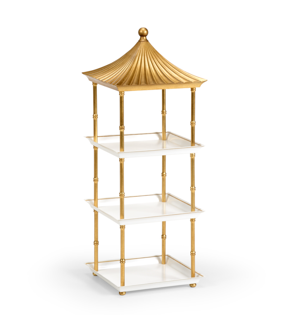 Gold and White Pagoda Table Shelf Etagere