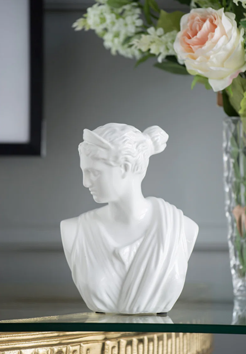 Classic White Glazed Ceramic Female Bust