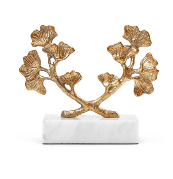 Gold Ginkgo Statue on Marble Base