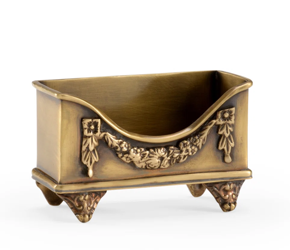 Antique Brass Floral Business Card Holder