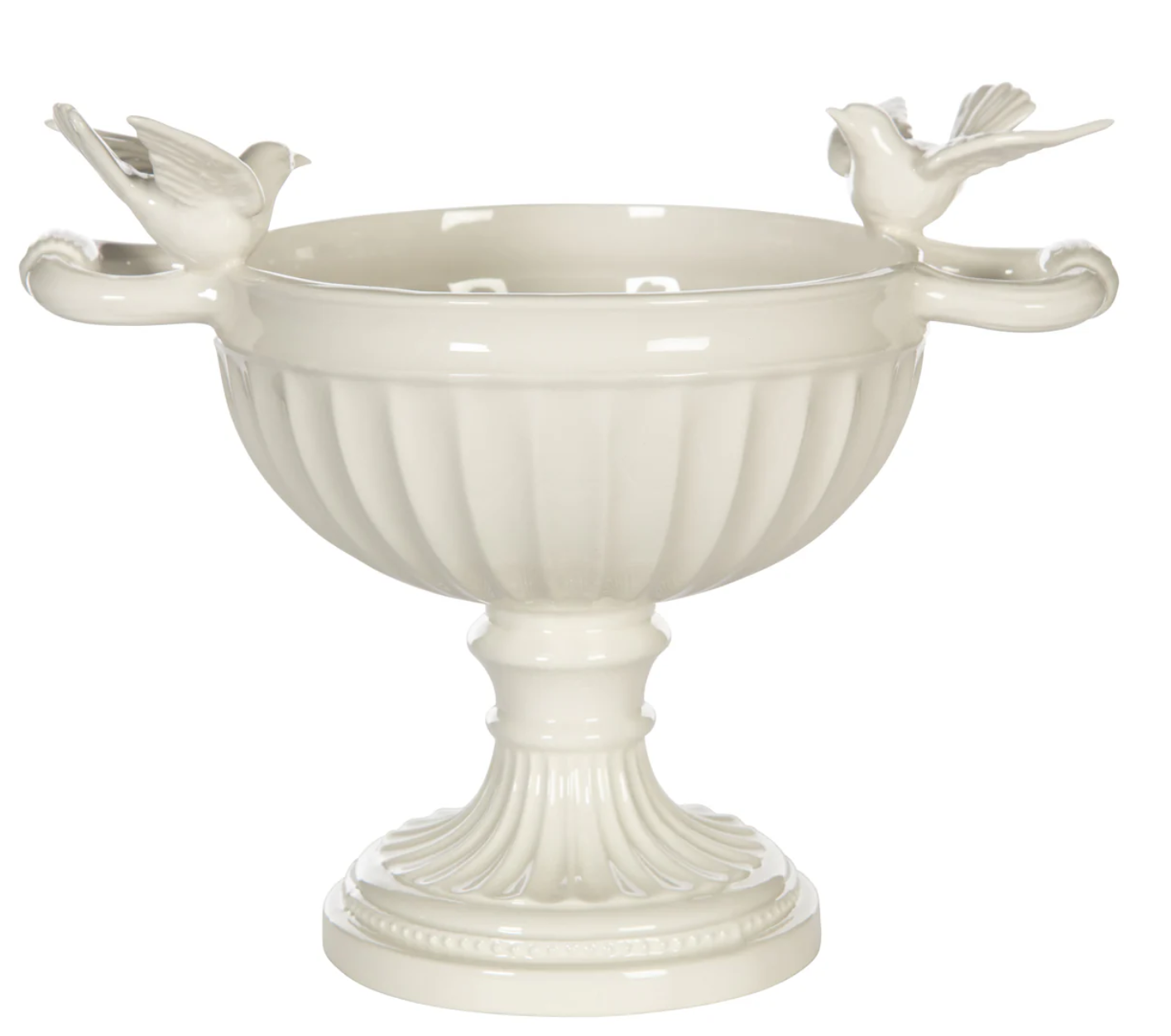 White Scalloped Pedestal Bowl with Love Birds