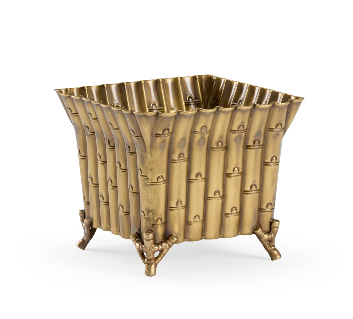 Antique Brass Square Bamboo Planter