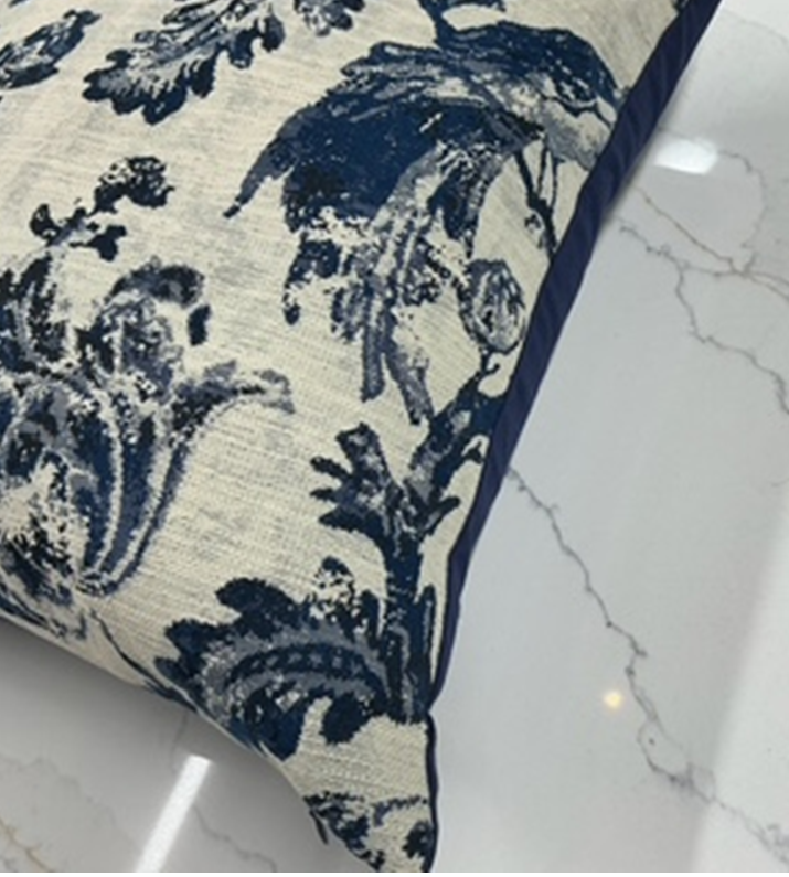 Navy Blue and Ivory Jacquard Print Throw Pillow 22" x 22"