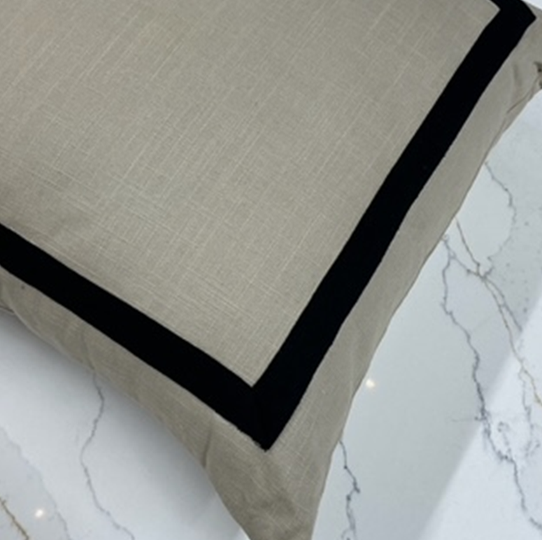 Biege Linen Pillow with Charcoal Trim 22" x 22"