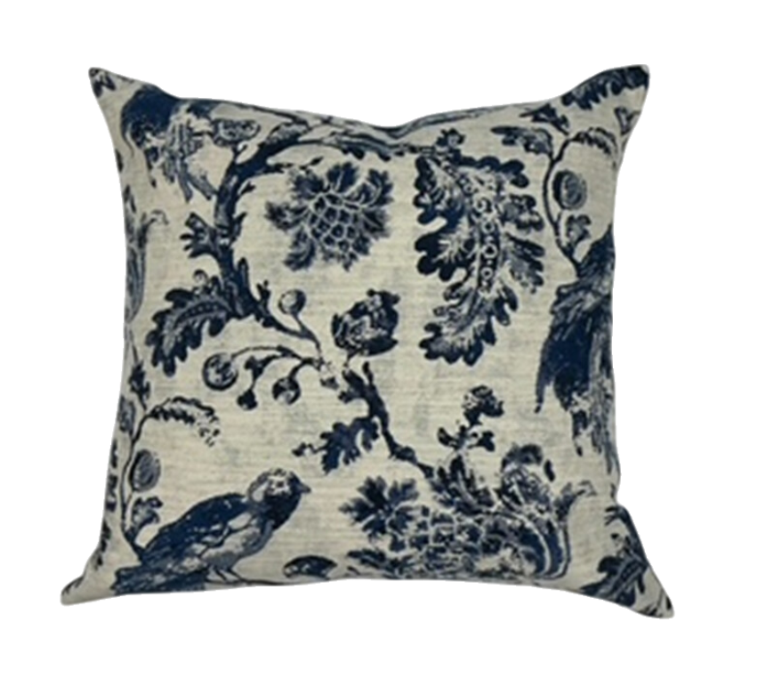 Navy Blue and Ivory Jacquard Print Throw Pillow 22" x 22"