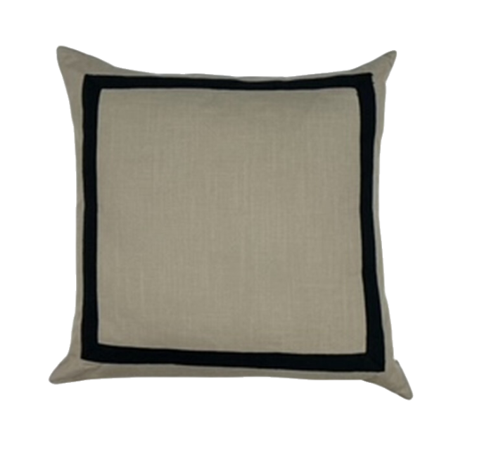 Biege Linen Pillow with Charcoal Trim 22" x 22"