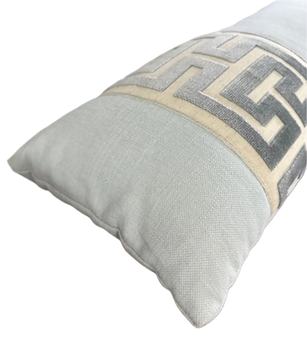 NH Mandeville Collection Mineral Blue Greek Key Lumbar Pillow 12" x 48"