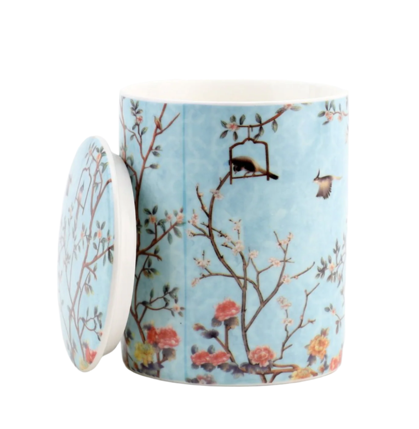 Baby Blue Floral and Bird Print Porcelain Candle
