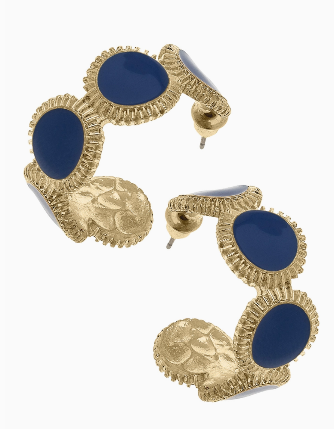 Blue Fluted Enamel Disc Hoops