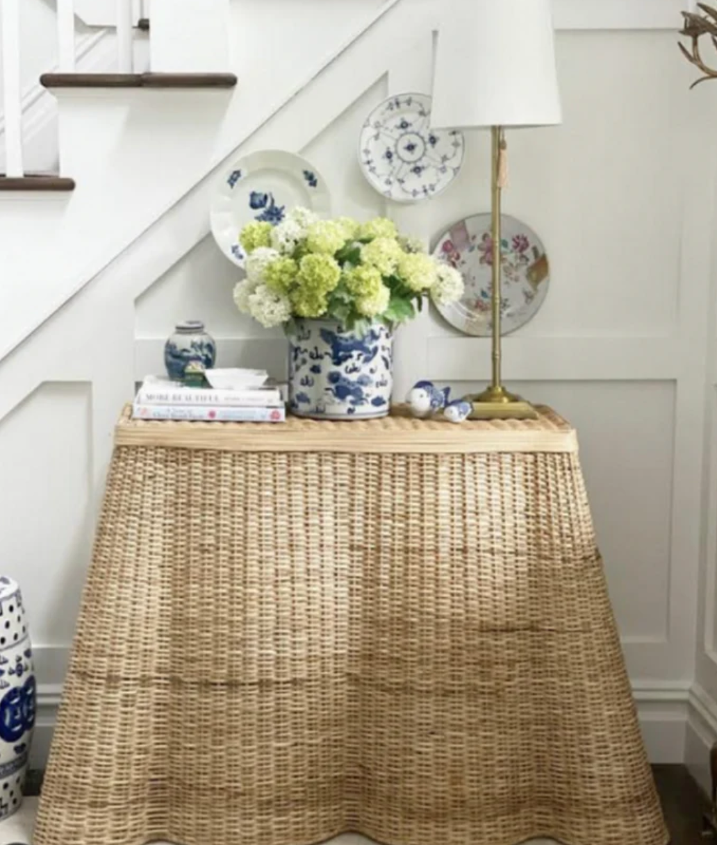 Scalloped Wicker Console