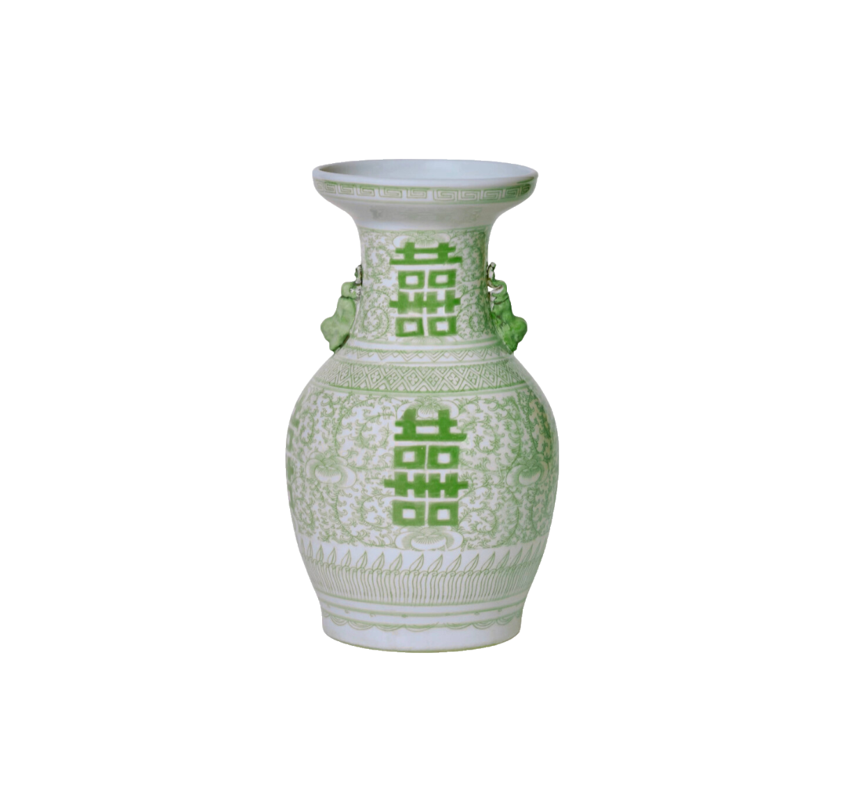 Double Happiness Green and White Medium Lug Vase
