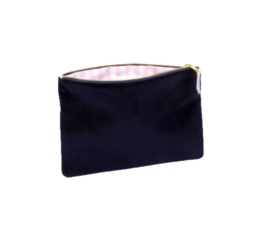 Navy Velvet Flat Pouch - Large