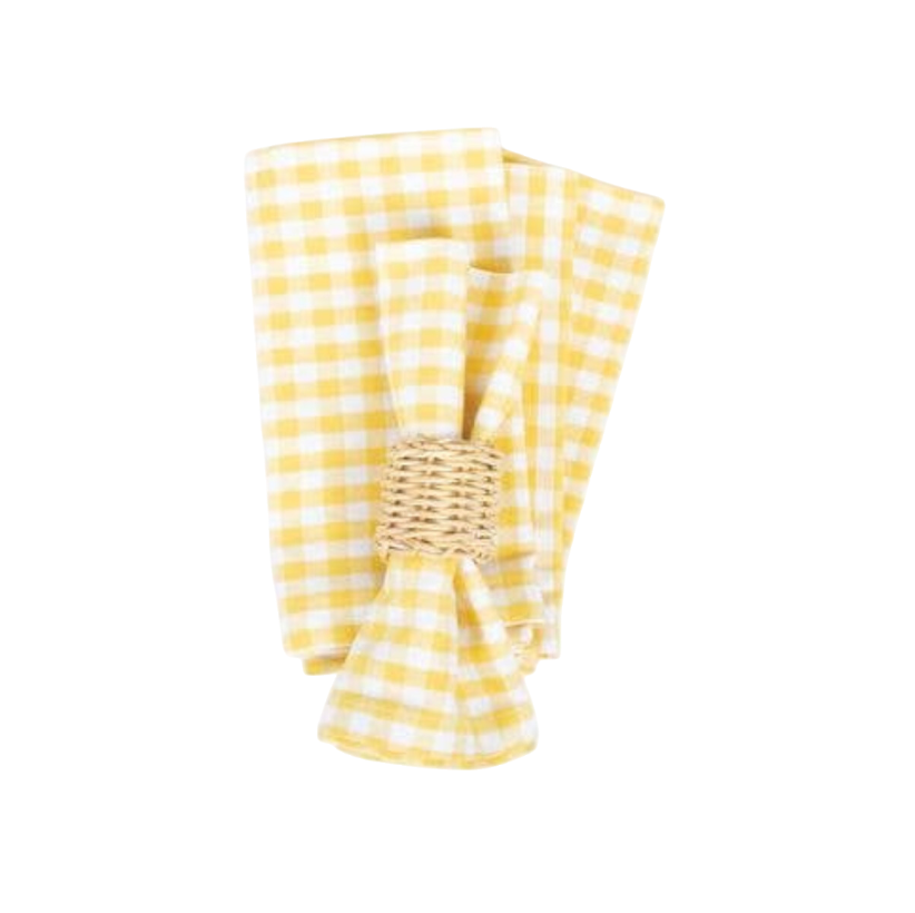 Yellow Gingham Cotton Dinner Napkin Set – Set of 4