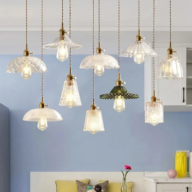 Retro Clear Glass Pendant Lamp Single Head Chandelier Cafe Bar Studio (9 Styles)