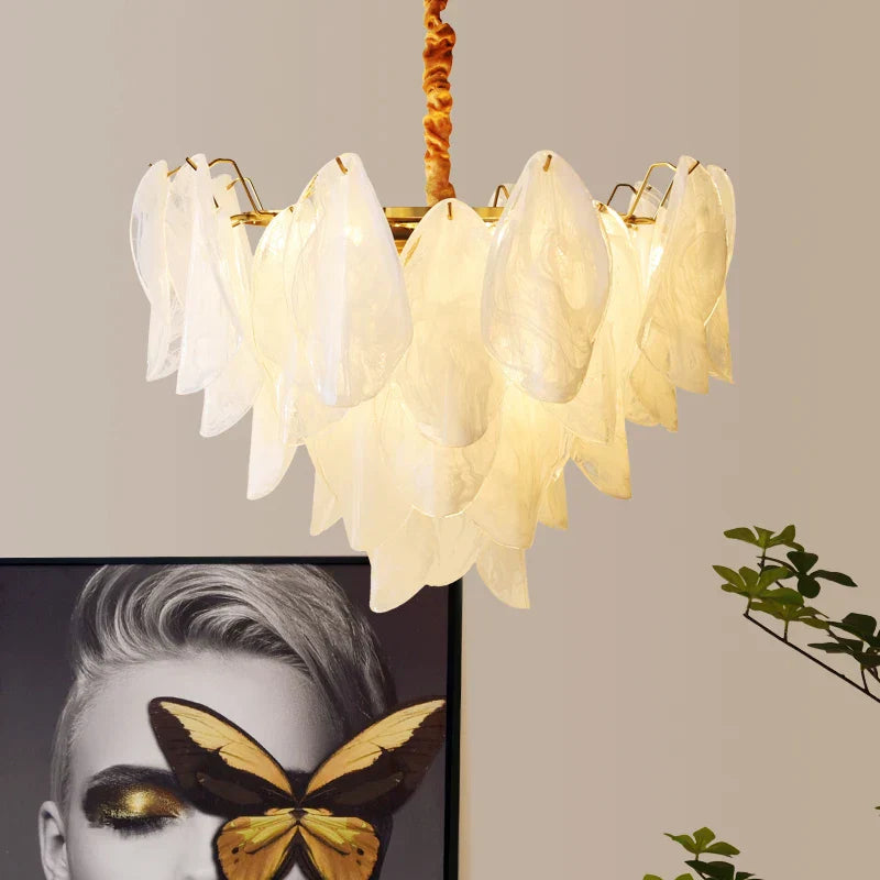 French Luxury Pendant Lamp Retro Glass Feather Design (Various Sizes)