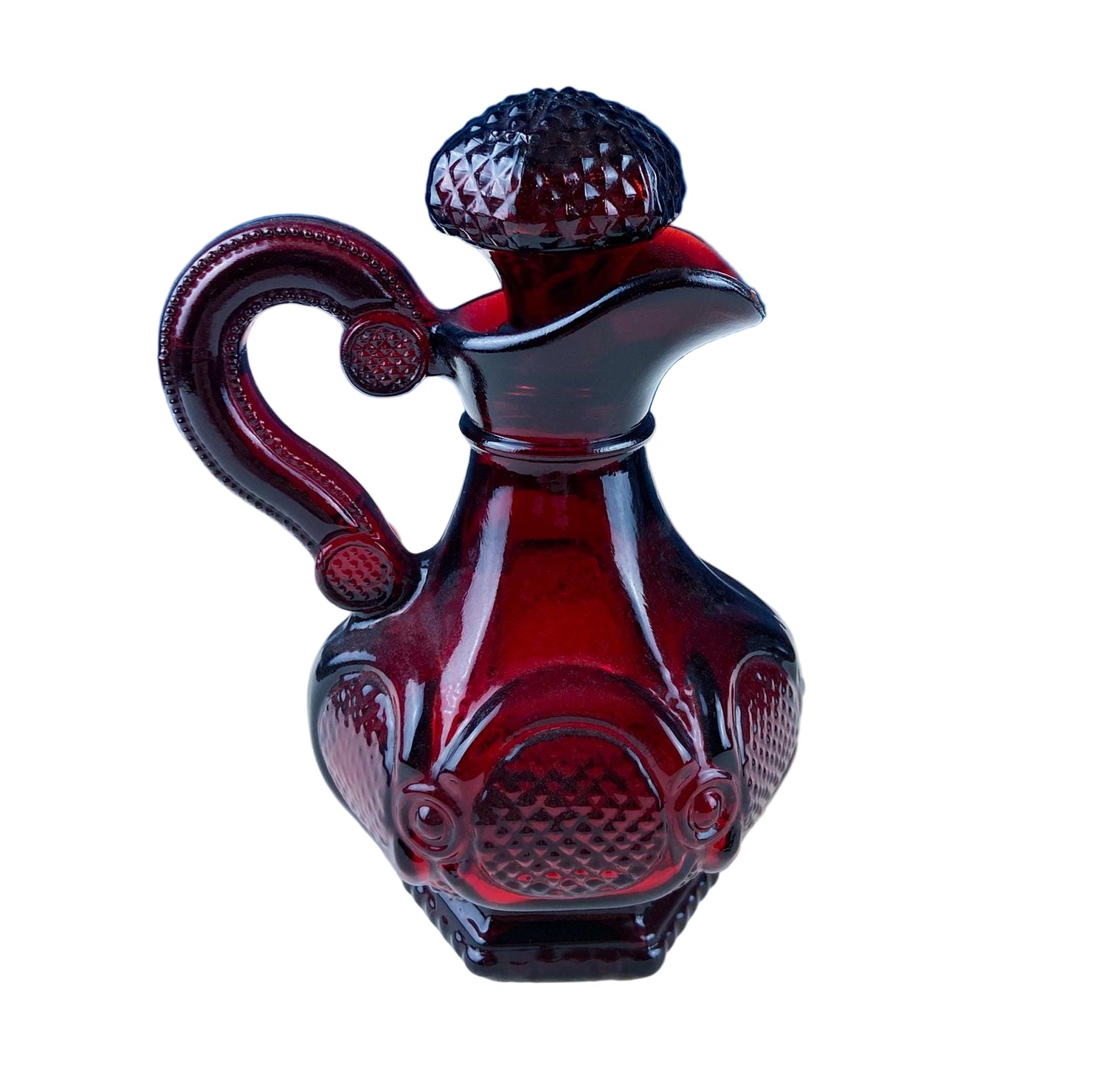 Vintage Avon Cape Cod Ruby Red Oil & Vinegar Bottle with Stopper – Roman Rosette Pattern