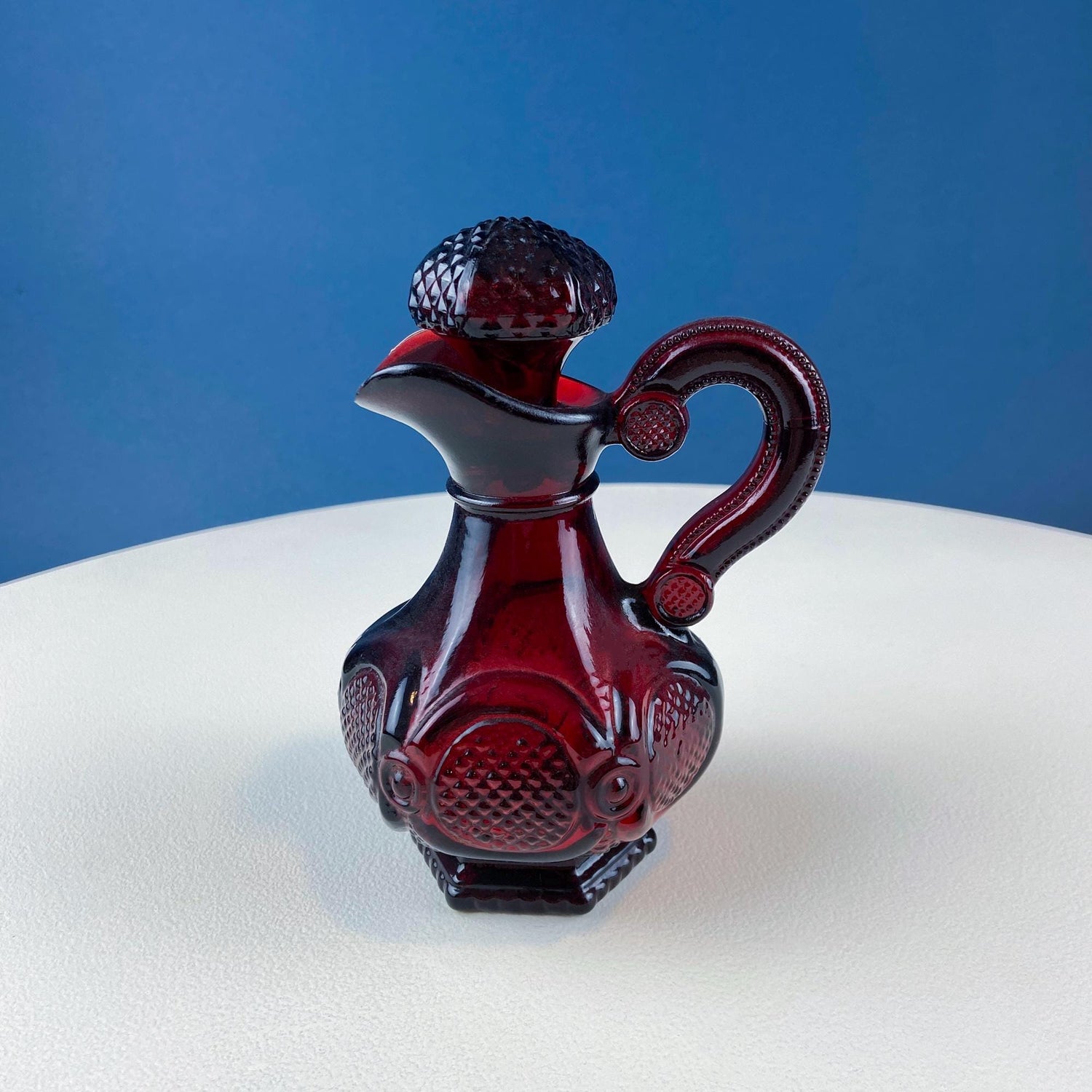 Vintage Avon Cape Cod Ruby Red Oil & Vinegar Bottle with Stopper – Roman Rosette Pattern