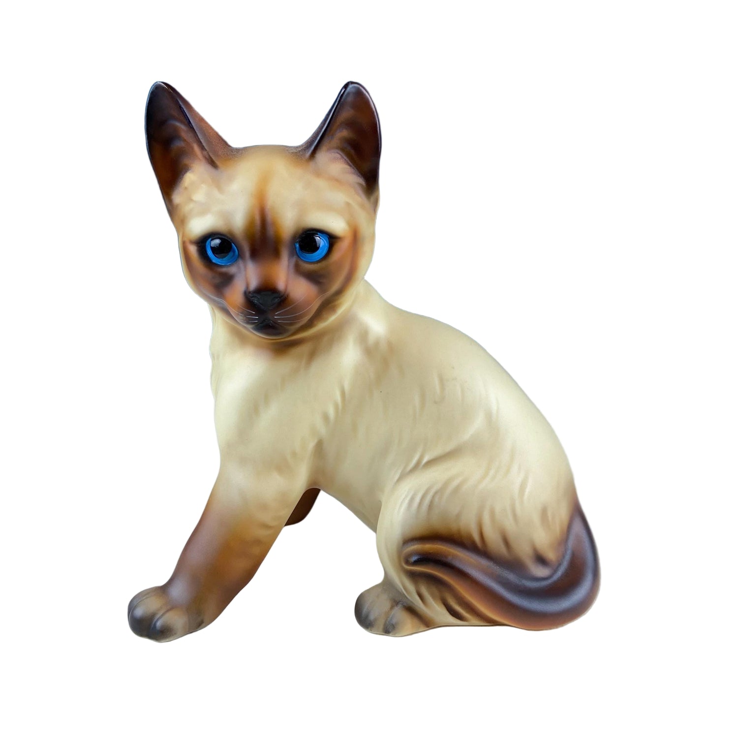 Vintage Hand Painted Porcelain Siamese Cat Figurine – Blue Eyes Seated Design