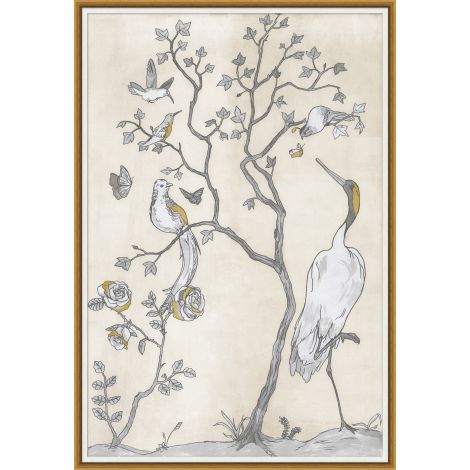 Modern Chinoiserie I – Giclée Art Print with Hand Applied Leafing in Satin Gold Frame