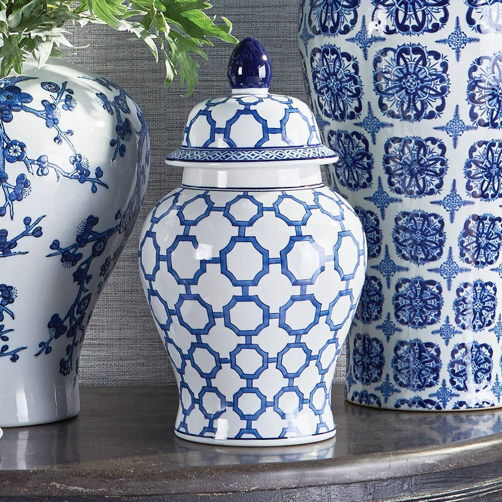 Barclay Butera Dynasty Link Blue & White Lidded Ginger Jar