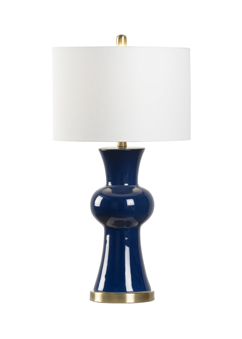 Cobalt Blue Ceramic Lamp with Brass Accents and Linen Shade