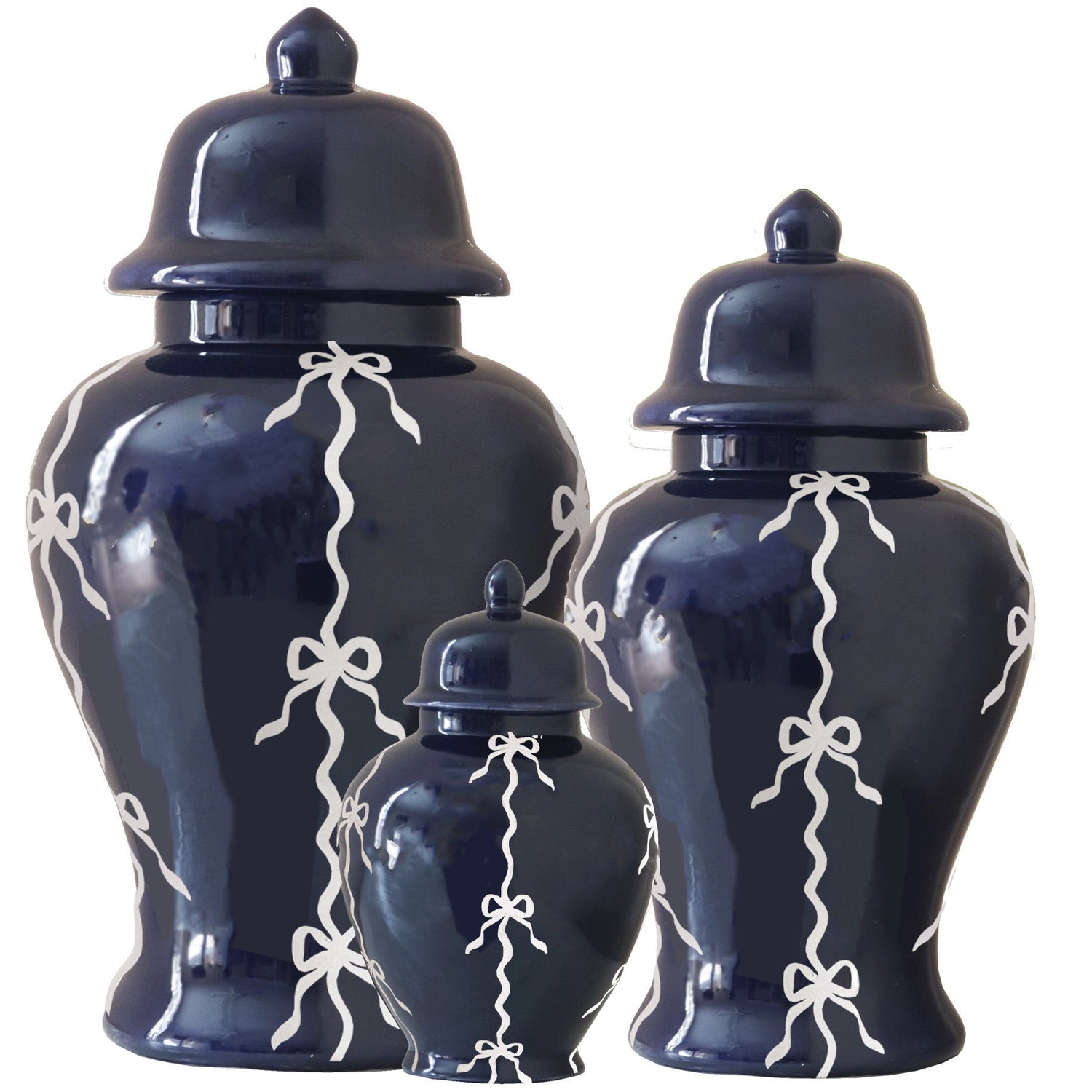 Bow Stripe Ginger Jars in Navy Blue (Various Sizes)