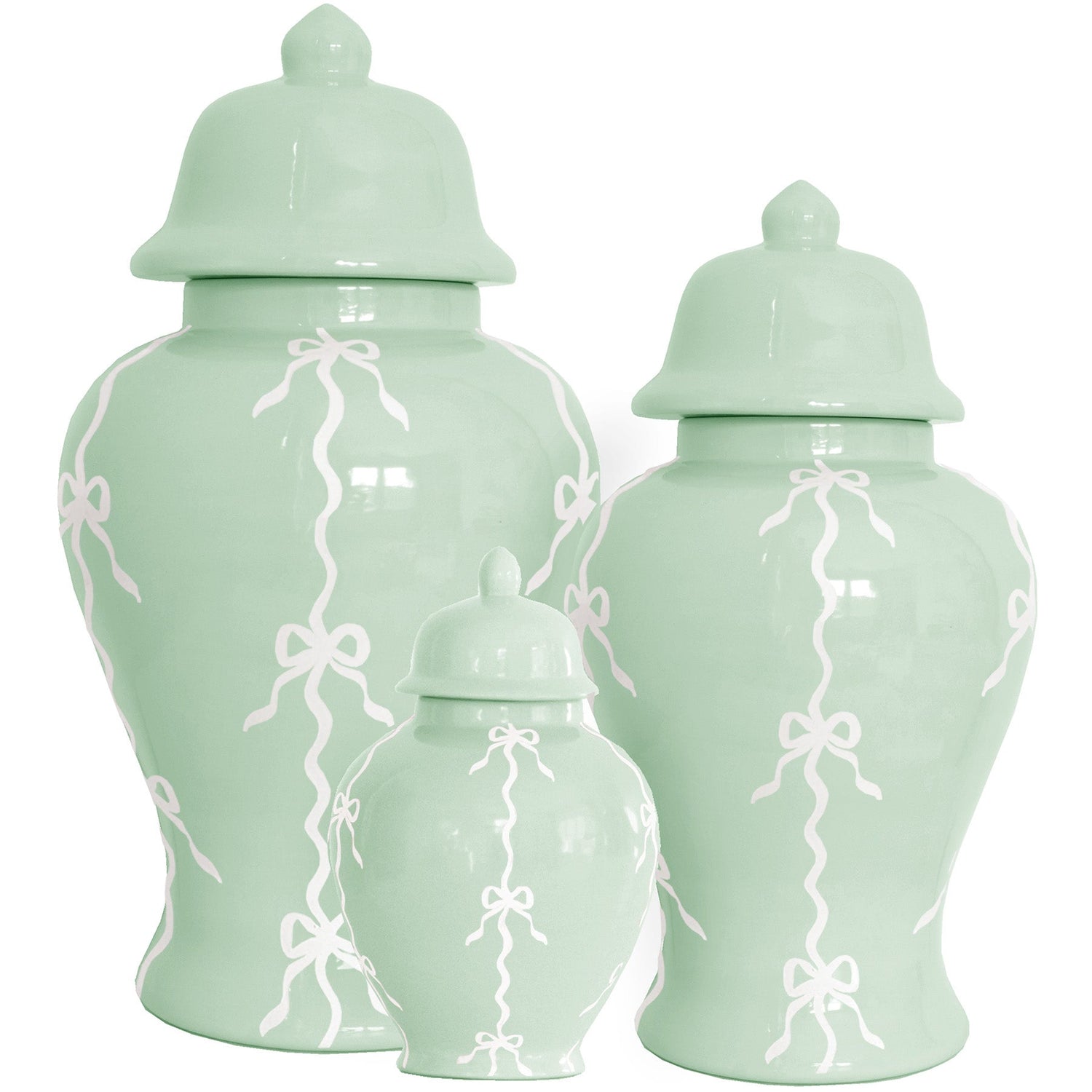 Bow Stripe Ginger Jars in Sea Glass (Various Sizes)