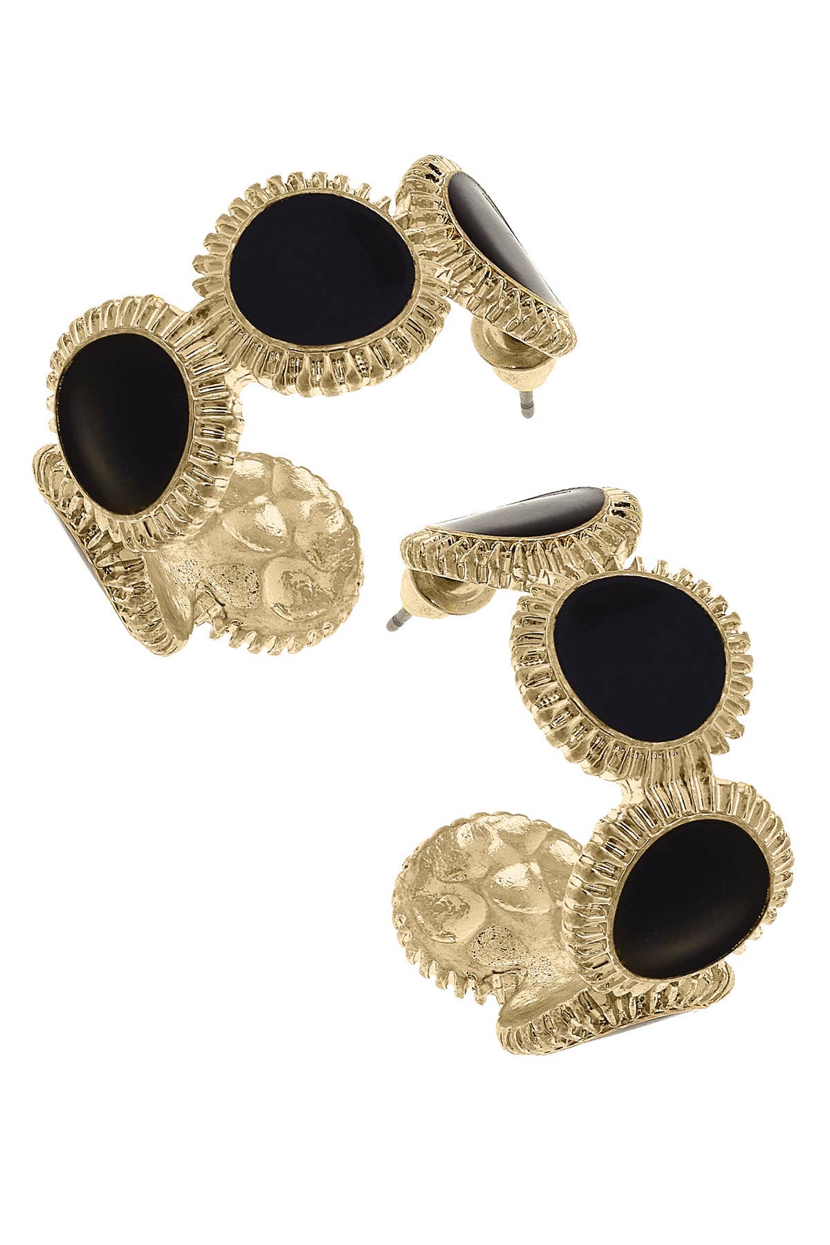 Black Fluted Enamel Disc Hoops