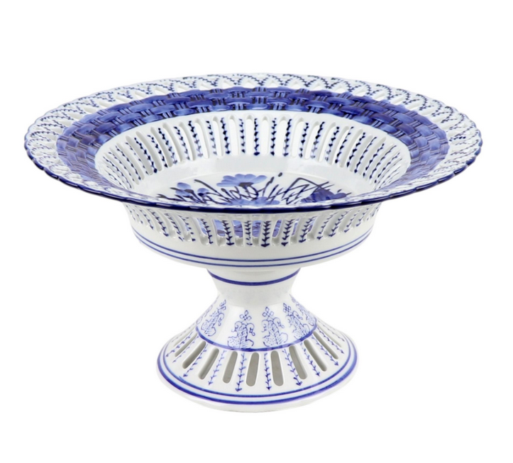 Blue and White Pierced Pedestal Bowl (2 Sizes)