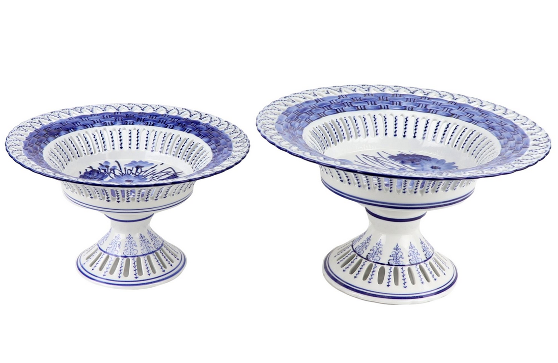 Blue and White Pierced Pedestal Bowl (2 Sizes)