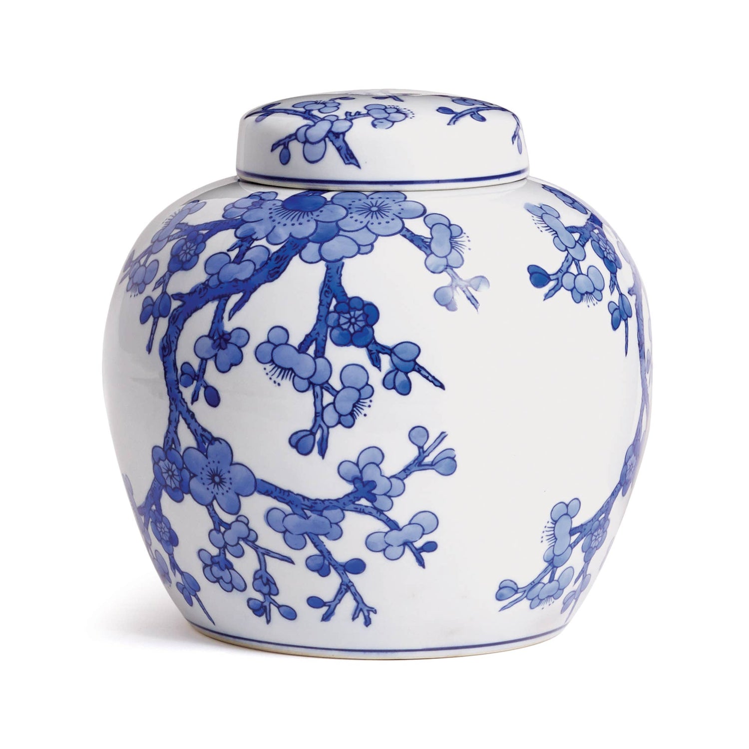 Barclay Butera White Porcelain Jar with Blue Cherry Blossoms