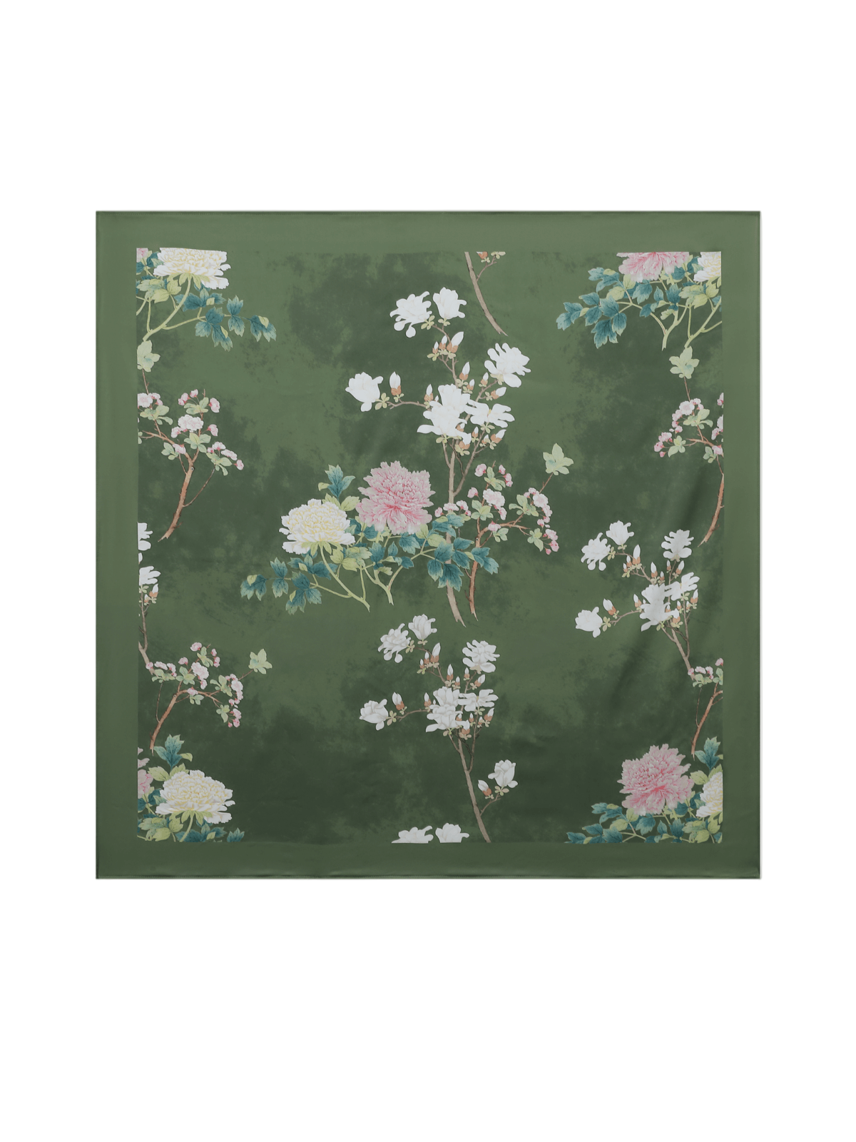 Olive Charmeuse Floral Square Scarf