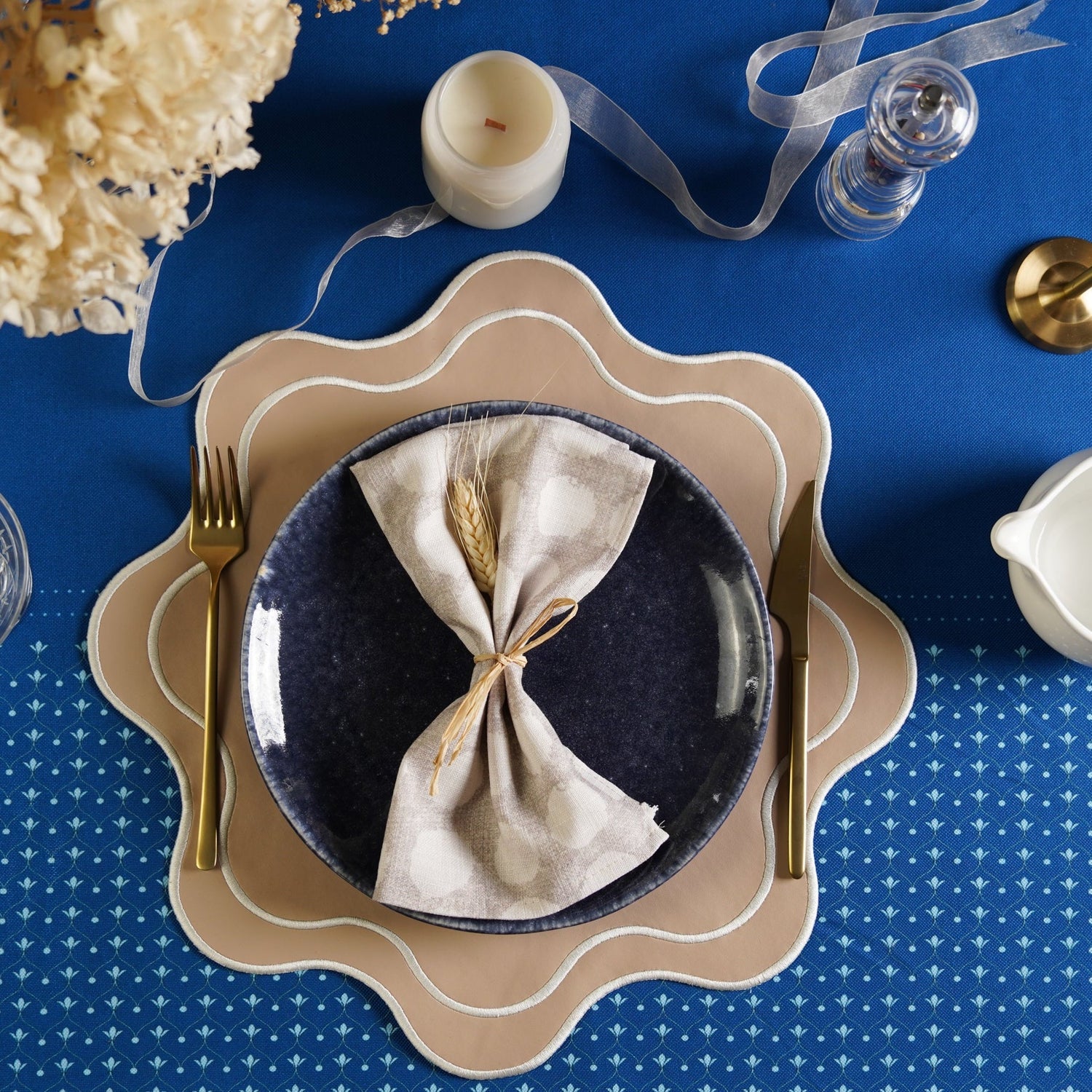 Haven Beige Wavy Edge Faux Leather Placemat