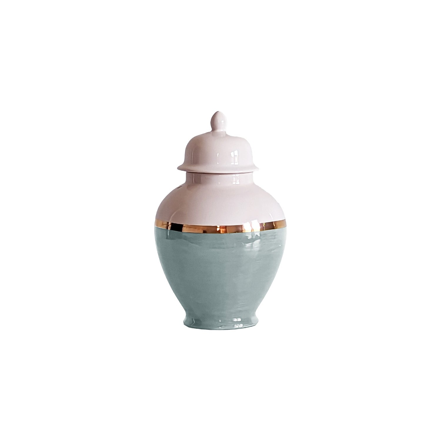 Lamb's Ear Blue Color Block Ginger Jar with Gold Accent (Various Sizes)