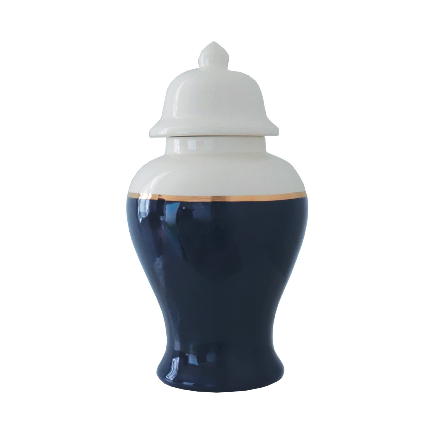 Navy Blue Color Block Ginger Jar with Gold Accent (Various Sizes)