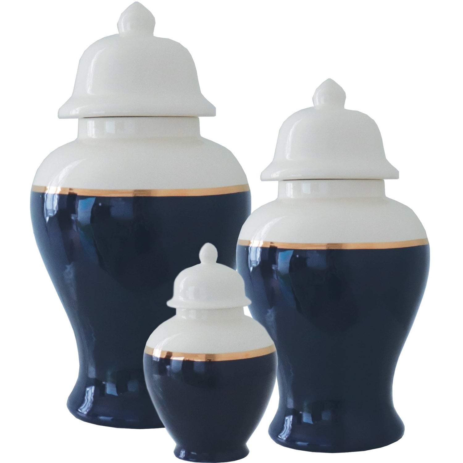 Navy Blue Color Block Ginger Jar with Gold Accent (Various Sizes)