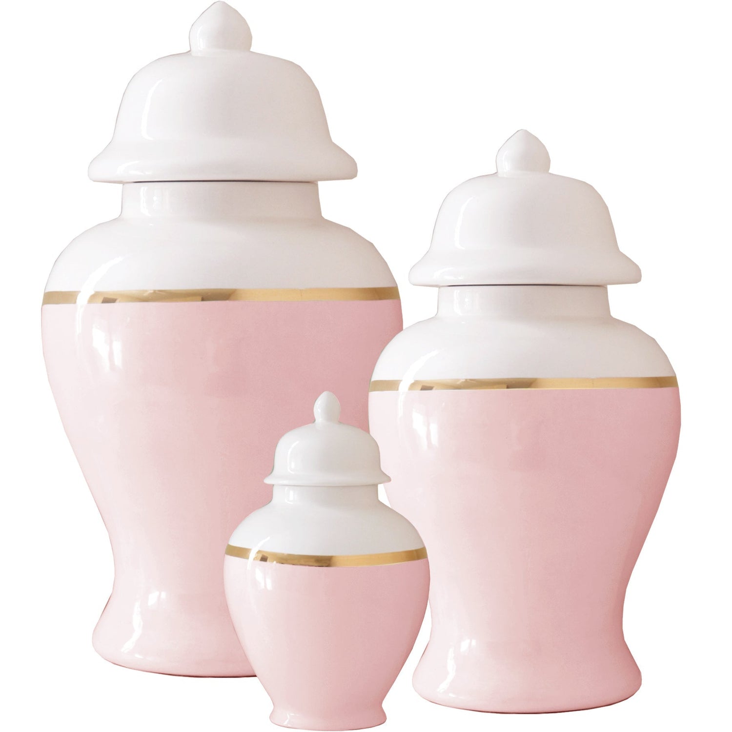 Cherry Blossom Pink Color Block Ginger Jar with Gold Accent (Various Sizes)