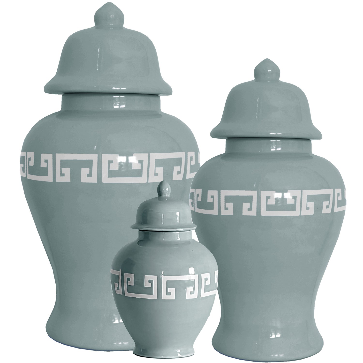 Lamb's Ear Blue Greek Key Ginger Jars (Various Sizes)