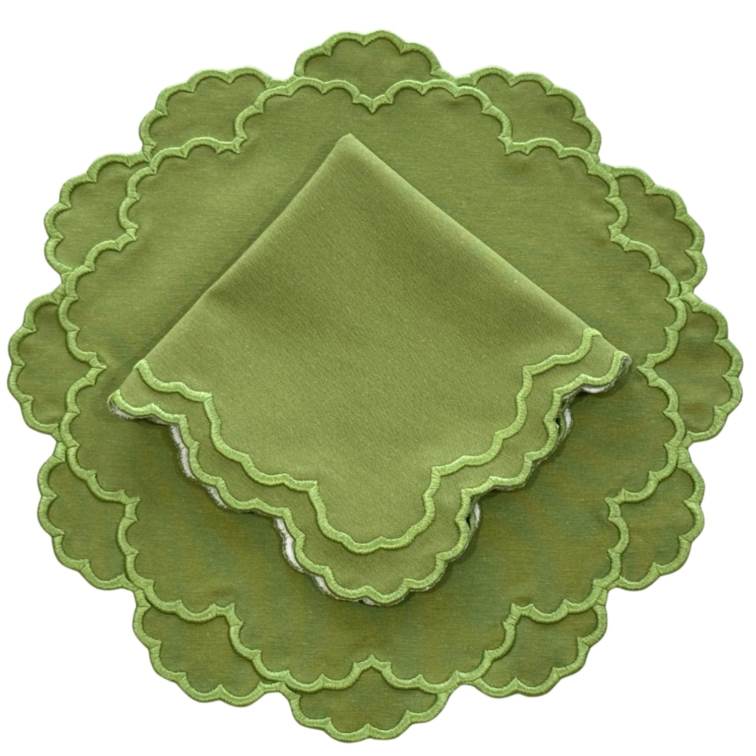 Cressida Green Round Fabric Placemat & Napkin Set