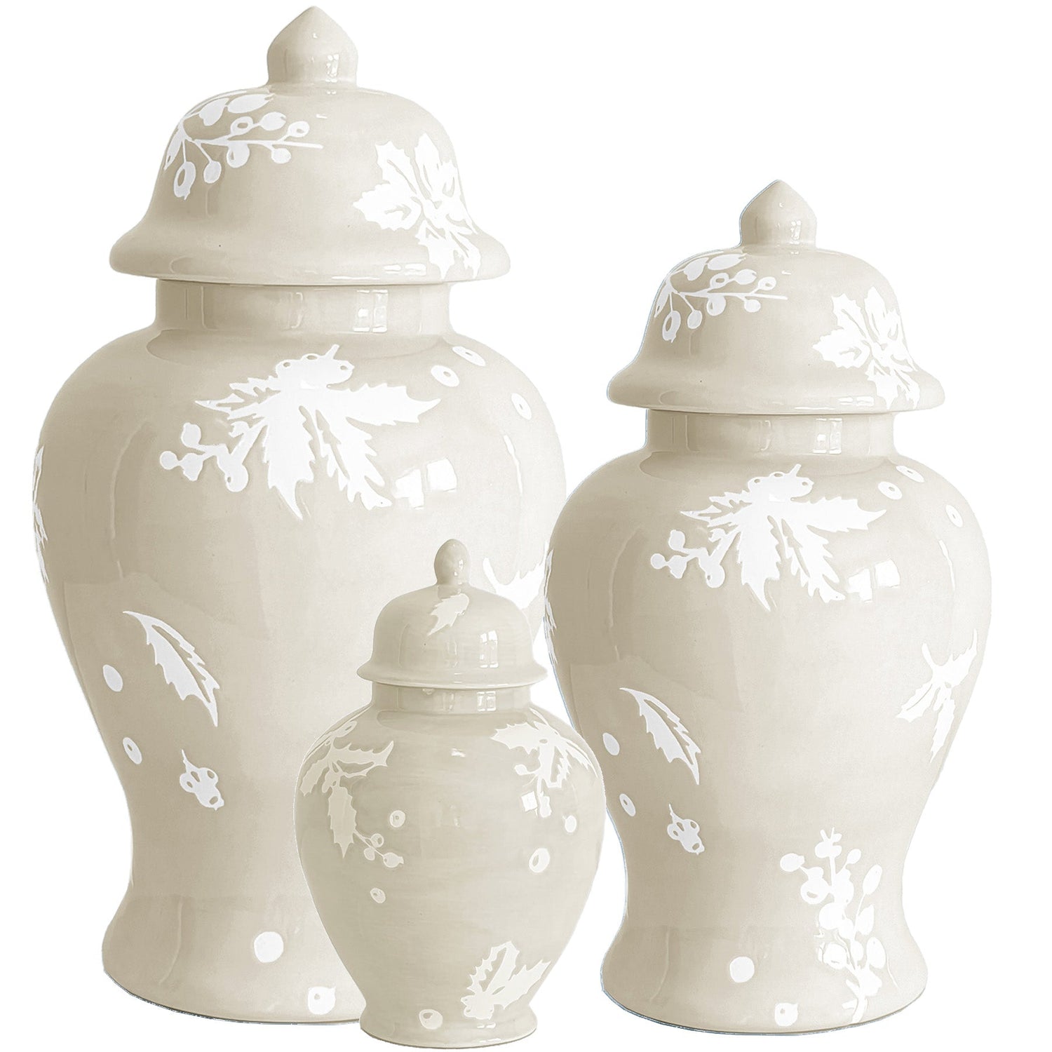 Deck the Halls Ginger Jars in Beige (Various Sizes)