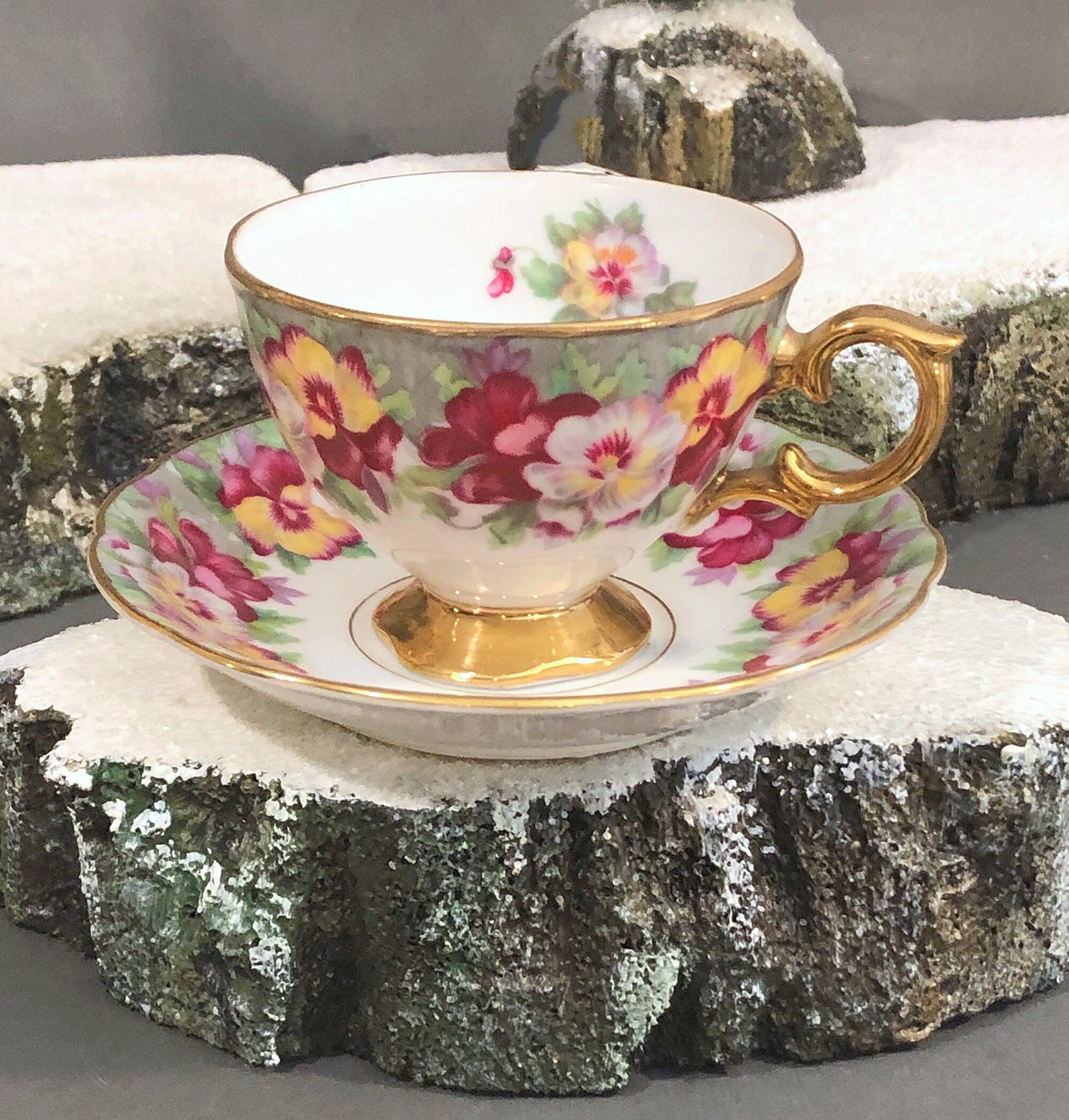 Vintage Cup and Saucer with Pansies by Royal Sealy China