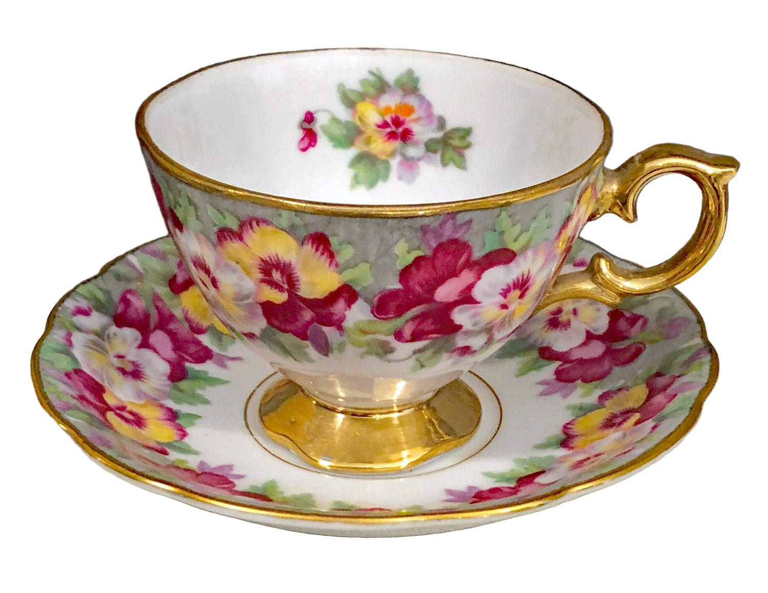 Vintage Cup and Saucer with Pansies by Royal Sealy China