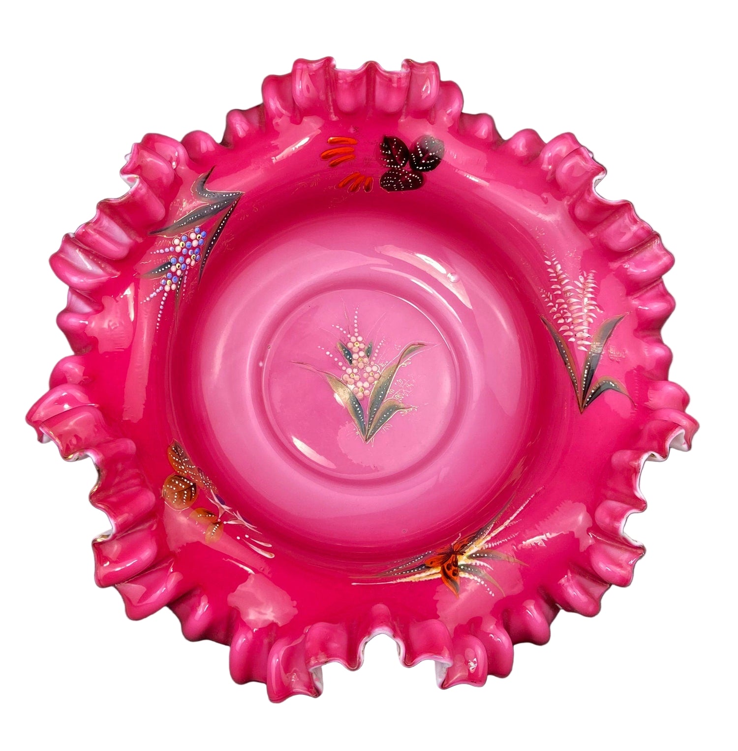 Vintage Hand Painted Pink Ruffled Bowl – Wildflower Centerpiece