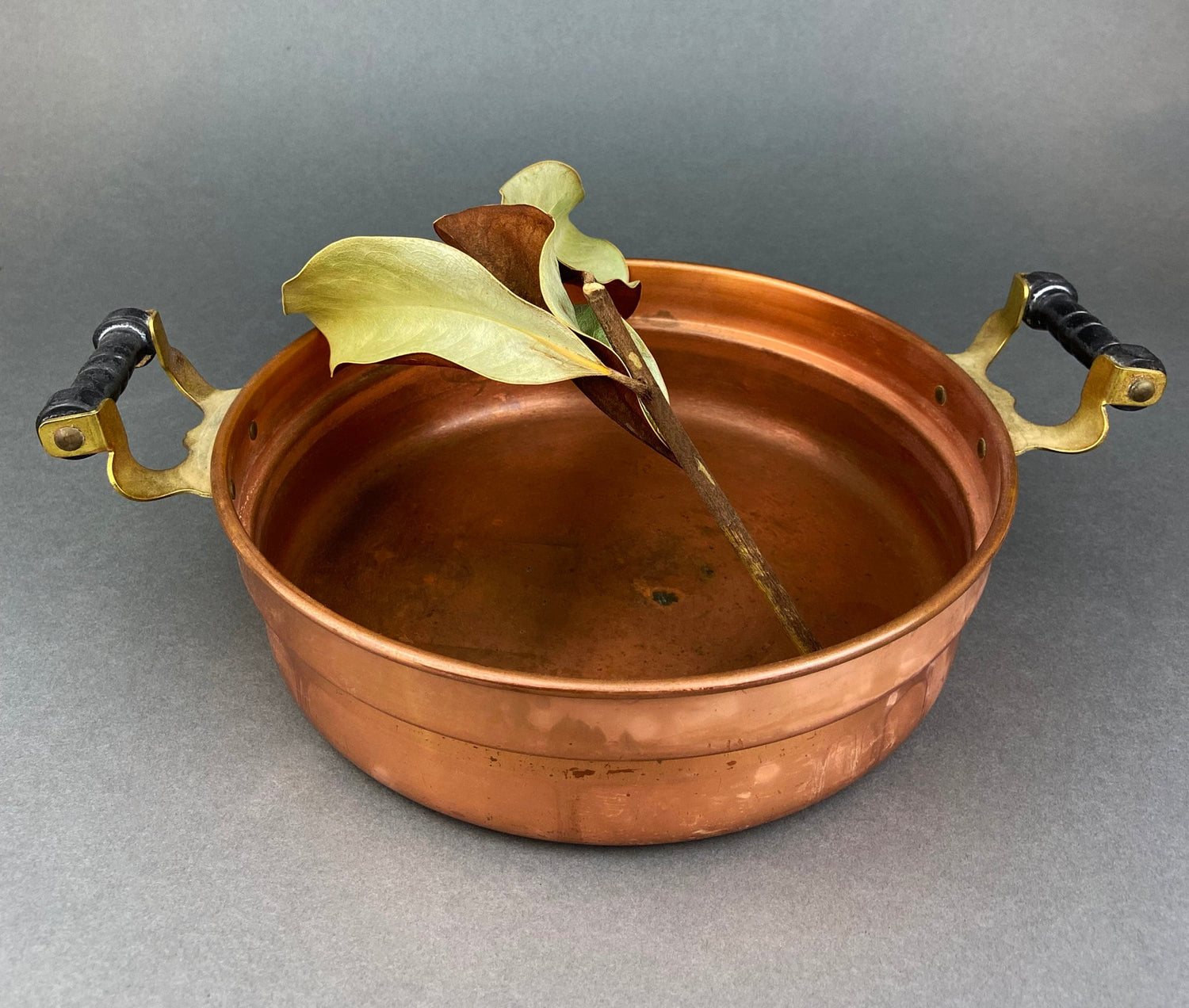 Vintage Copper and Brass Serving Dish with Wooden Handles