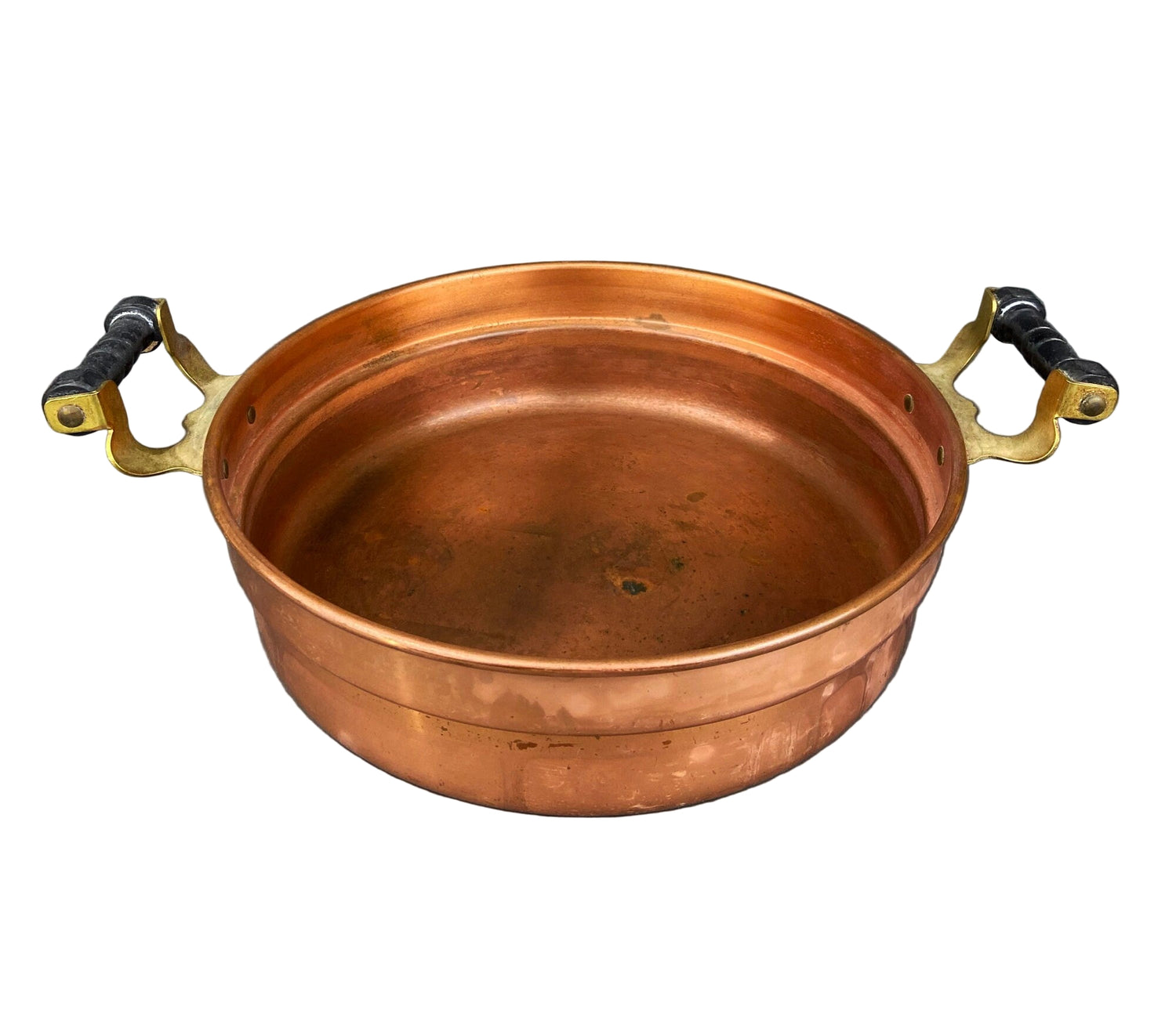Vintage Copper and Brass Serving Dish with Wooden Handles