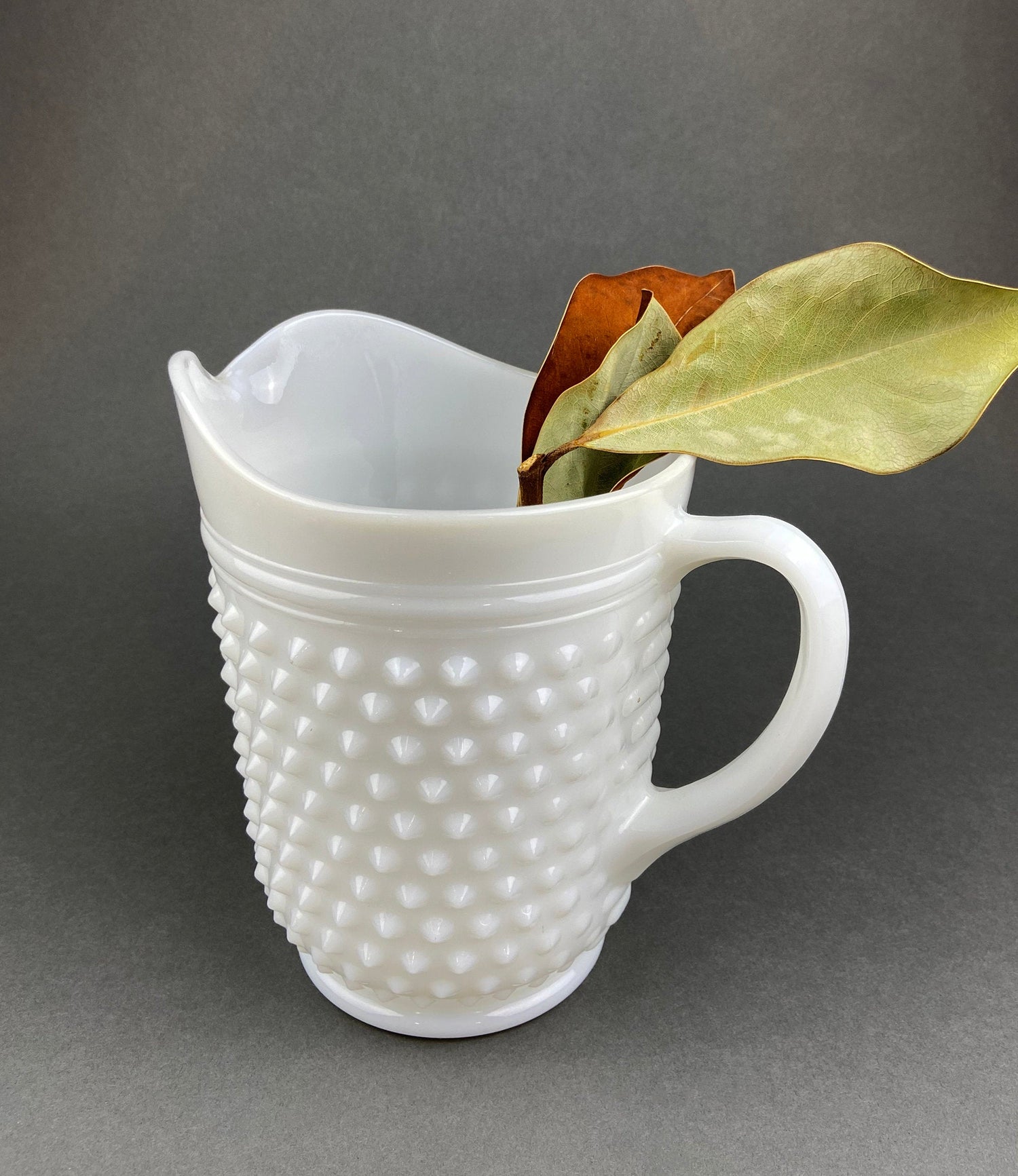 Vintage Anchor Hocking Milk Glass Pitcher – Large Hobnail Design