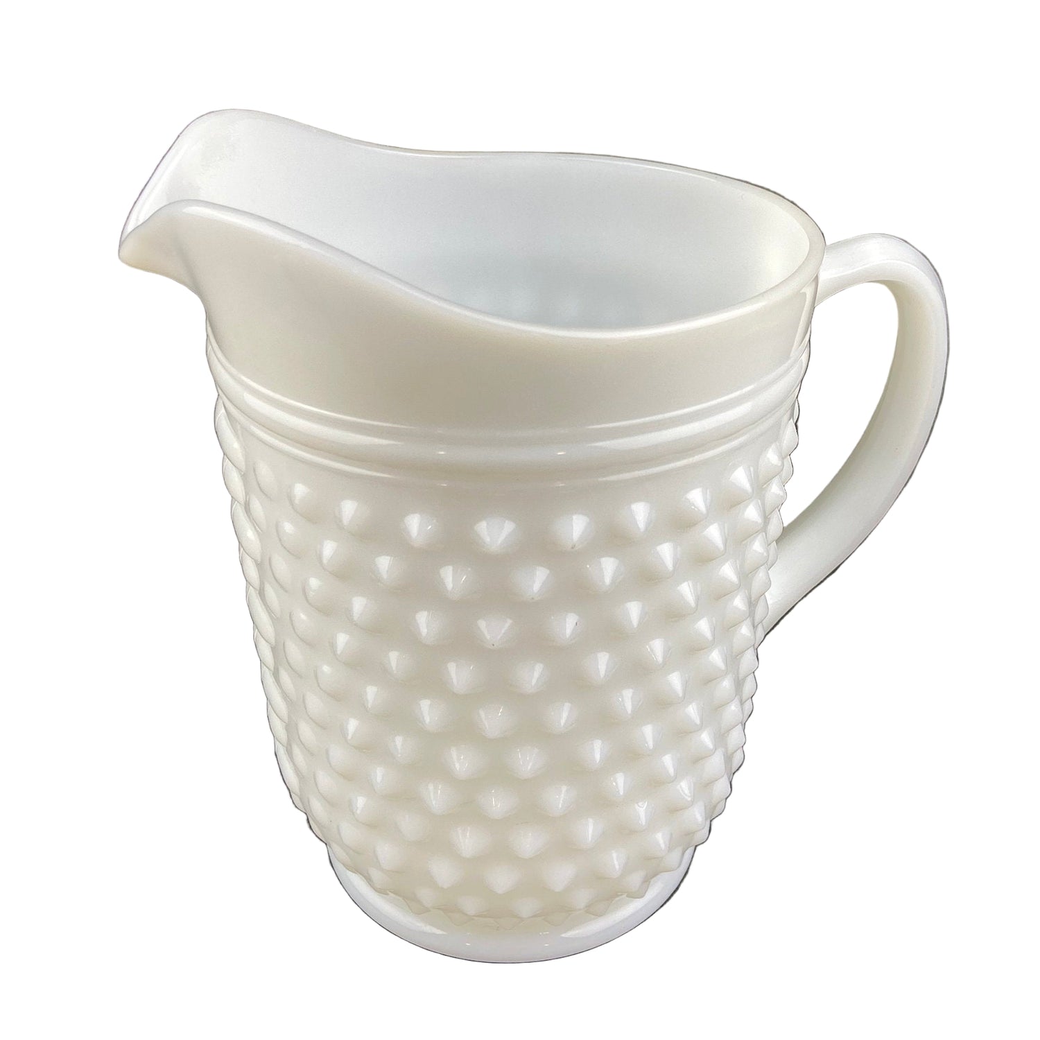 Vintage Anchor Hocking Milk Glass Pitcher – Large Hobnail Design