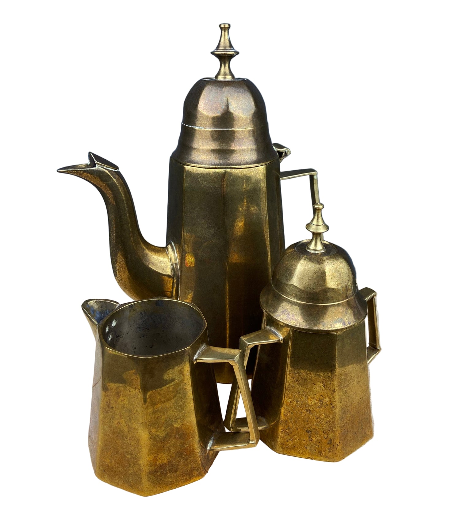 Antique Brass Coffee Set – Pot, Creamer & Sugar Bowl with Handles
