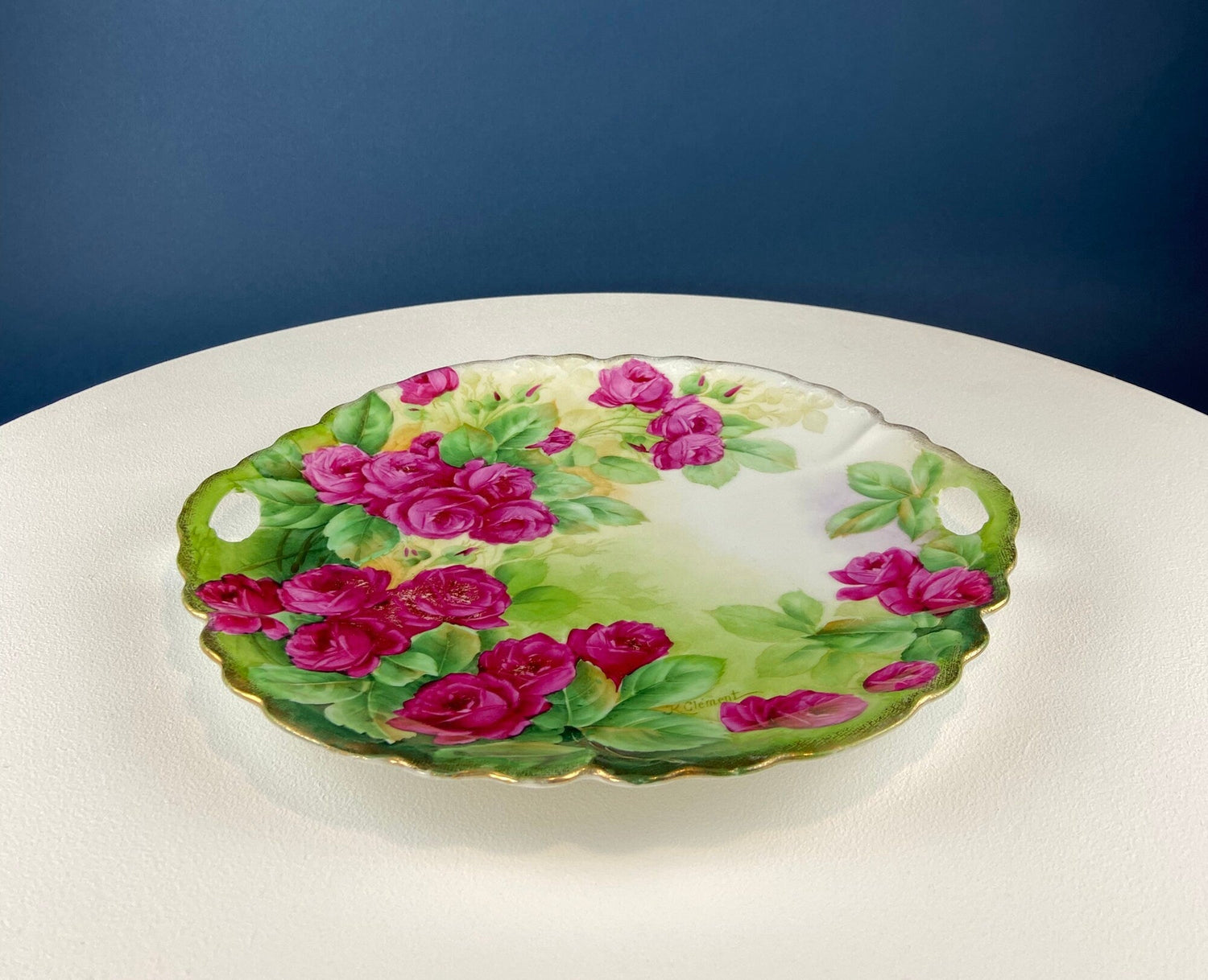 Antique Hand Painted Plate – Red Roses Decorative Serving Piece