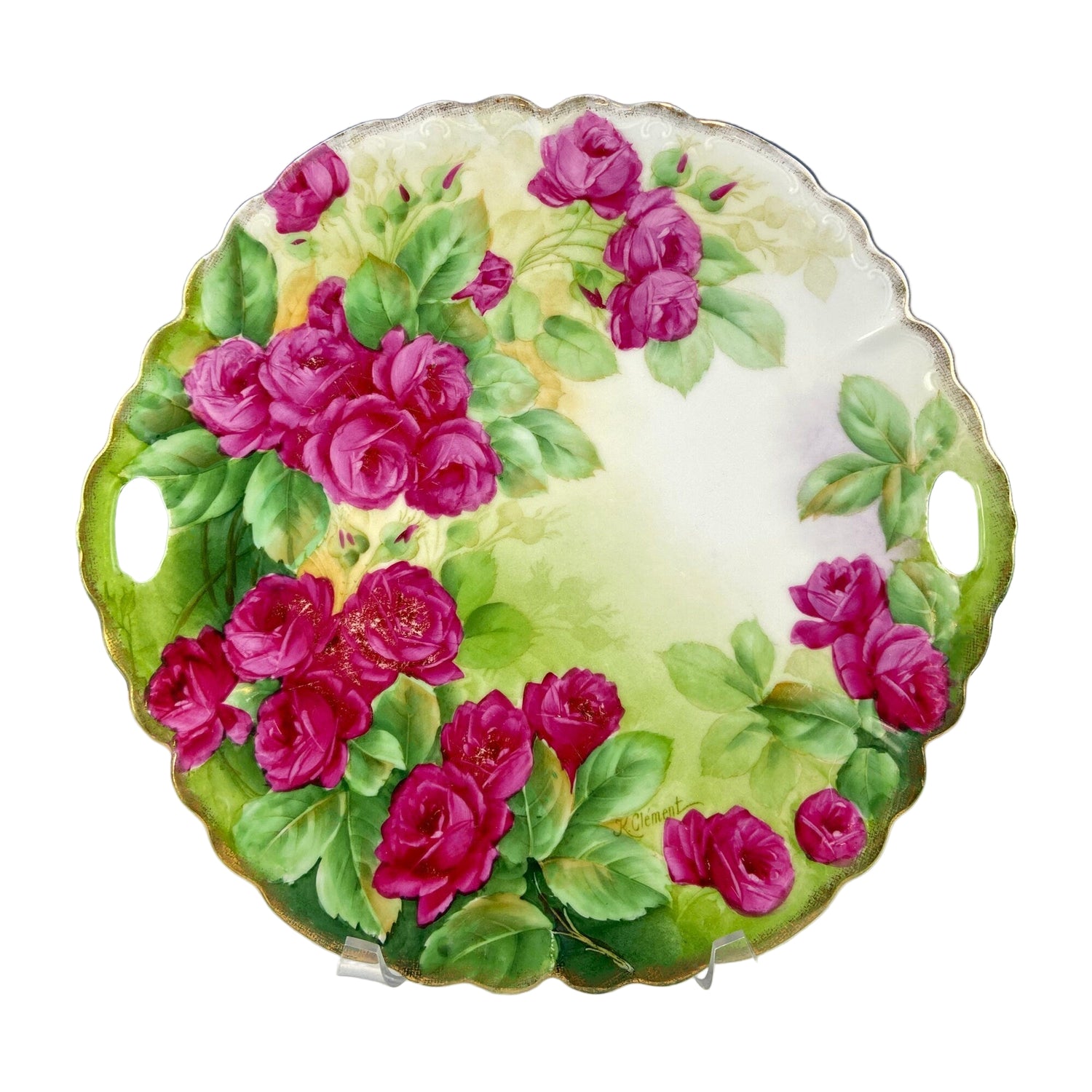 Antique Hand Painted Plate – Red Roses Decorative Serving Piece